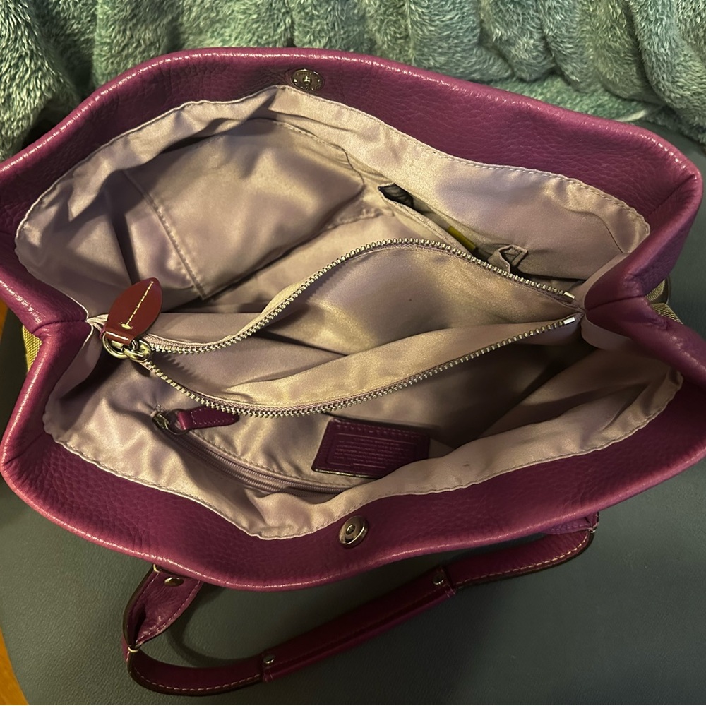 Coach Signature Canvas Shoulder Bag - Purple and Brown - Picture 5 of 6